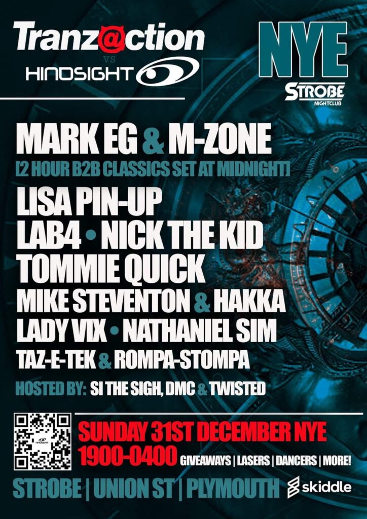 Tranzaction and Hindsight NYE flyer